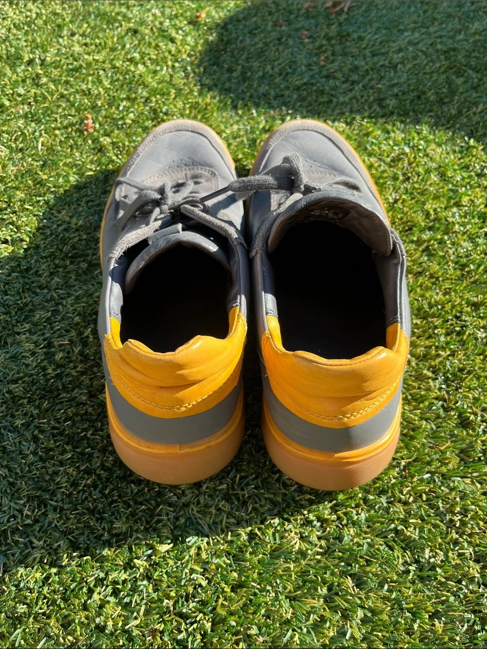 Ecco Men's Gray and Yellow Casual Sneakers leather 12-12.5 size 46